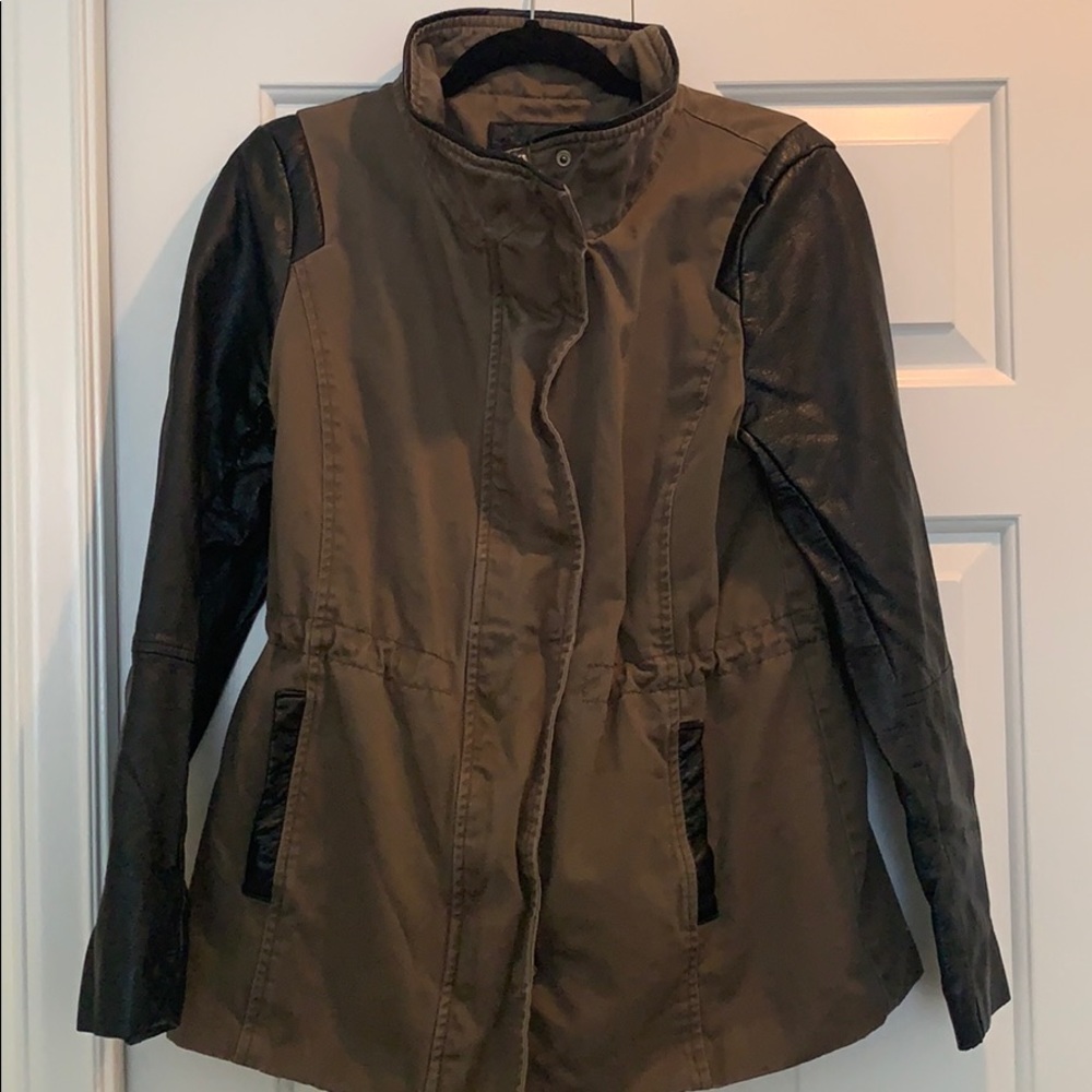 Green & Faux Leather Utility Jacket